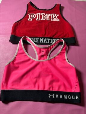 2 Pink and Red Athletic Crop Tank Tops